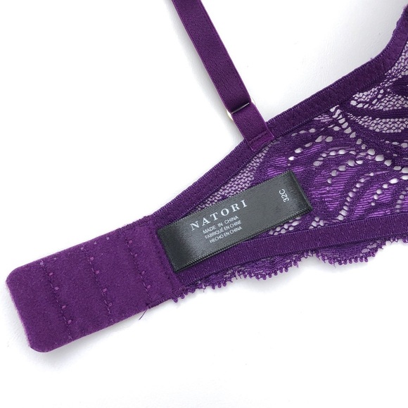 Natori Feathers Purple Lace Padded Underwire Contour Push Up Bra 32C Nwt - Picture 6 of 7